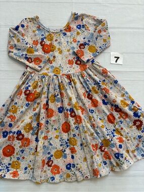 Vivie and Ash Cream Floral Long-Sleeve Twirl Dress with Orange & Blue Blooms